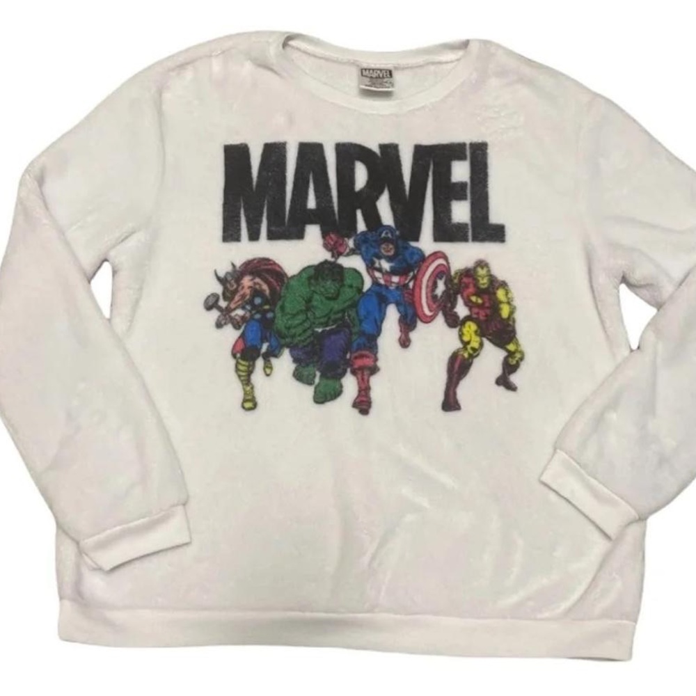 Marvel Comics Avengers White Plush Crewneck Sweatshirt